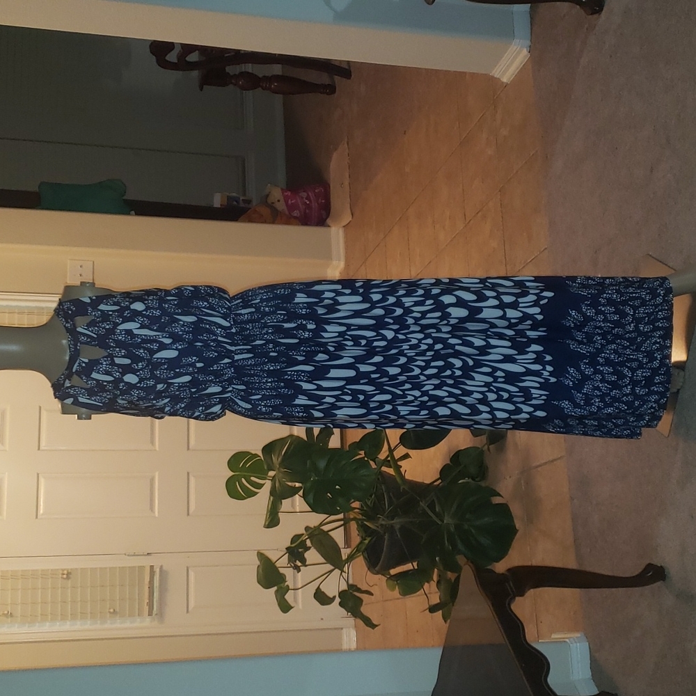 646 Main m multipattern maxi dress smocked waist cutout neckline